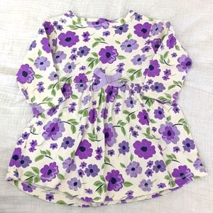 Organic purple floral dress, long sleeves. Touched by Nature